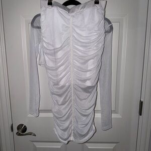 SHEIN 2 piece White Long Sleeve Ruched skirt with shirt